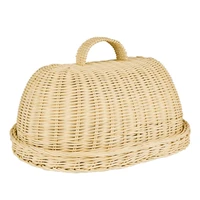 handwoven rattan bread basket food fruit vegetables serving baskets with dust proof cover pantry organizer for kitchen