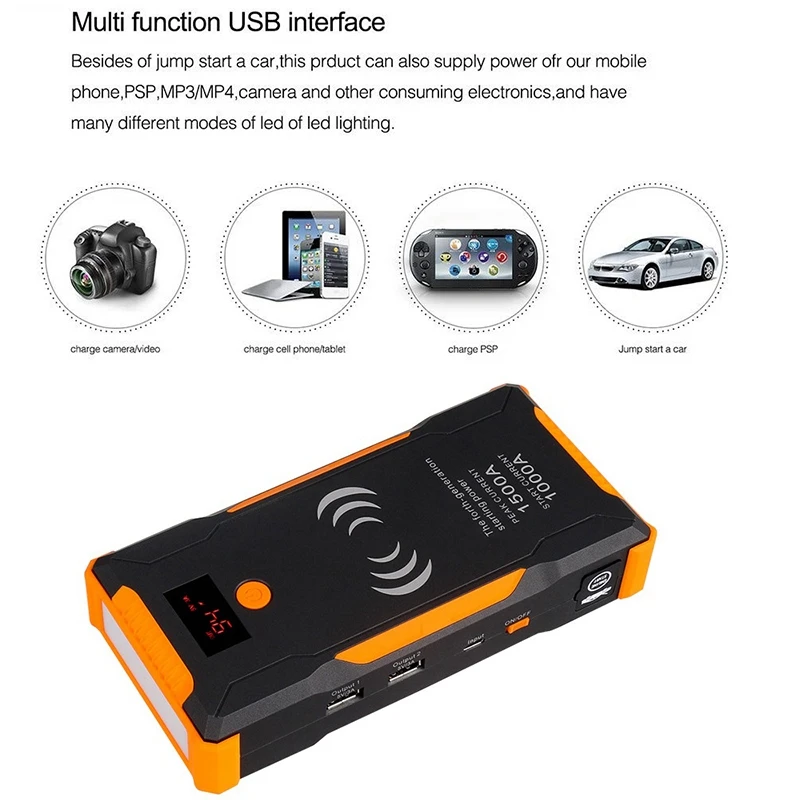 Портативный стартер 1000 А и беспроводное зарядное устройство 22000 ма · ч (до 6 0л газ