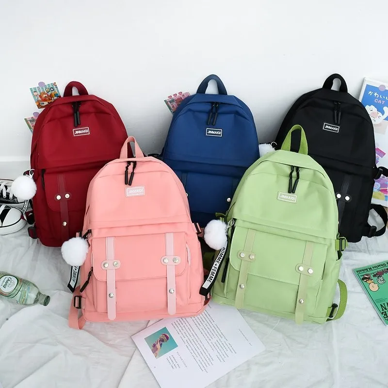 2022 new 5 pcs sets canvas schoolbags for teenage girls women backpacks laptop keychain school bags travel bagpack free global shipping