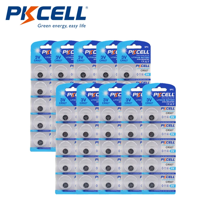 50 шт. PKCELL CR927 3V литиевая батарея BR927 ECR927 5011LC CR 927 DL927 батареи для монет часов
