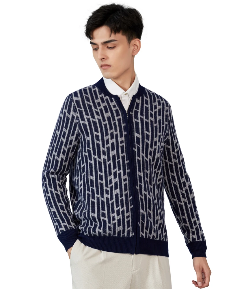 

Zhili Men's 100% Cashmere Zip Up Crew Neck Long Sleeve Cardigan Sweater