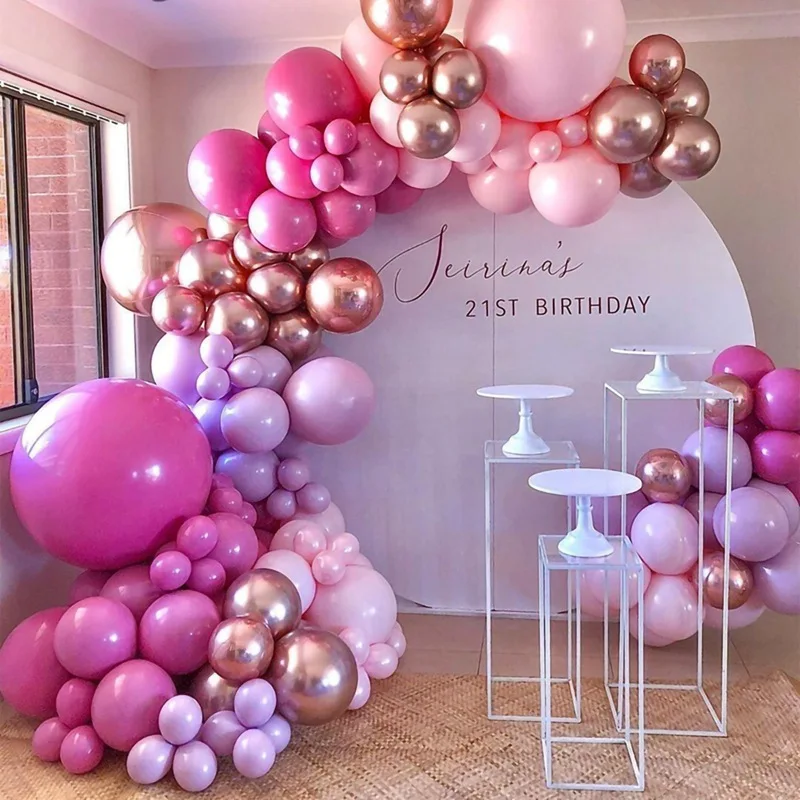 

Rose Pink Birthday Balloon Garland Arch Wedding Birthyday Baby Shower Party Decorations For Kid Adult Globos Balloon Background