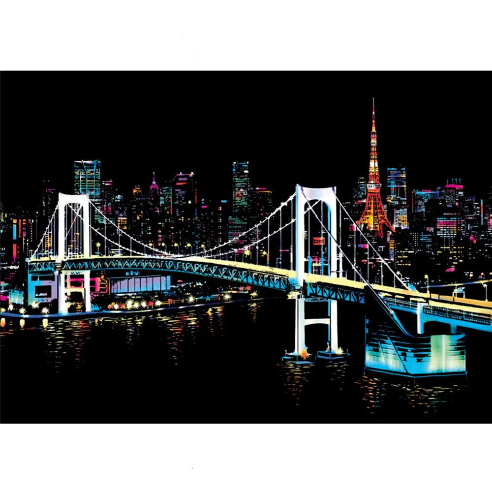

Tokyo Scratch Night View Poster Sticker Deluxe Erase Black Scratch World Map Scratch Off Foil Layer Coating Painting as Gift