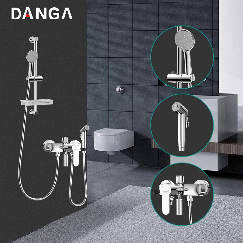 

Faucet Shower Set Bathroom Shower System Hand Shower Faucet Wall-mounted Shower Head Simple Shower with Shelf and Spray Gun