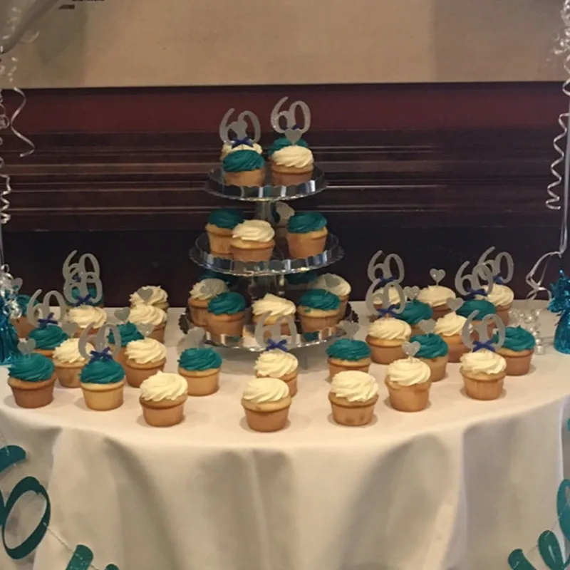 personalize glitter 60th Birthday Party Ideas. Number &quot60" Cupcake Toppers Customize silvery and Black bow celebration | Дом и сад