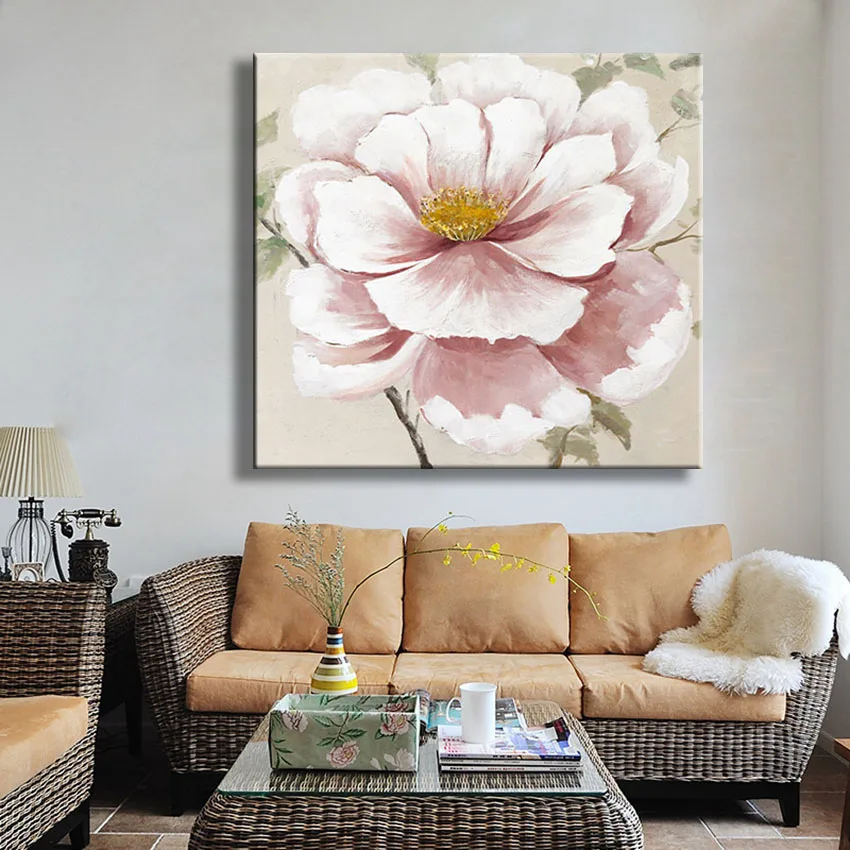 Настенный постер с абстрактными розовыми цветами и золотой линией ручная