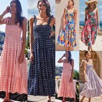 2021 european and american summer womens closing new holiday suspension dress strap printing long dress fresh pastoral style