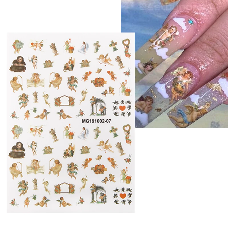 

3D Angel Baby Nail Stickers Back Glue Flower Seamless Pattern Self Adhesive Fashion Charm DIY Nail Art Decoration Accessory