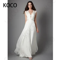 macdougal wedding dresses 2022 simple v neck chiffon beach party bride gown elegant lace belt vestido de novia civil women skirt