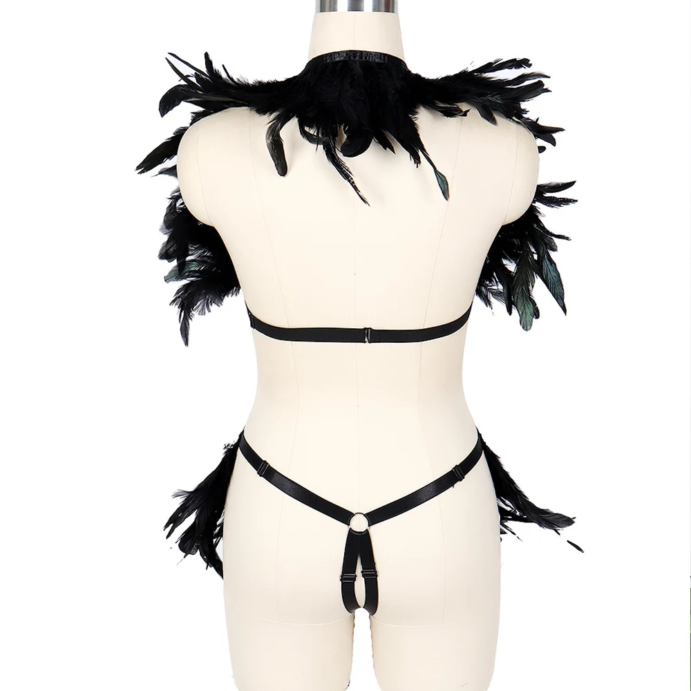 Halloween Carnival Feather Harness Belt Punk Accessories Sexy Body Elastic Strap Sword Lingerie Garter Dance Rave Outfit Wear - купить по