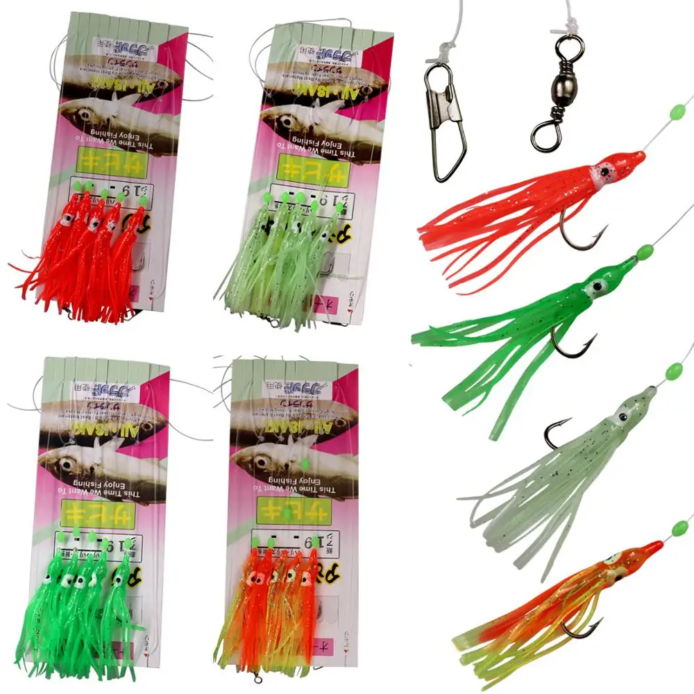 20 шт. (4 упаковки) рыболовные снасти пресноводная соленая вода светящийся Кальмар