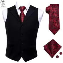 Hi Tie Chaleco de seda de lujo para hombre, conjunto de gemelos, color negro, liso, Jacquard, dorado, rojo y morado (3)