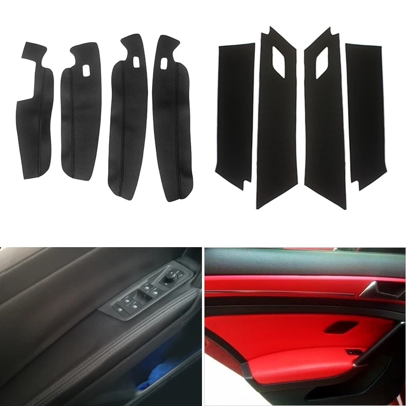 

4pcs Car-styling Microfiber Leather Door Panels Guard / Door Armrest Panel Cover Protective Trim For VW Touran 2016 2017 2018