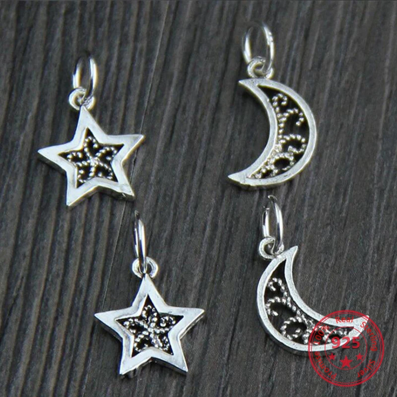 2 шт. Новое поступление Стерлинговое Серебро 925 пробы цвет луны и звезды амулеты