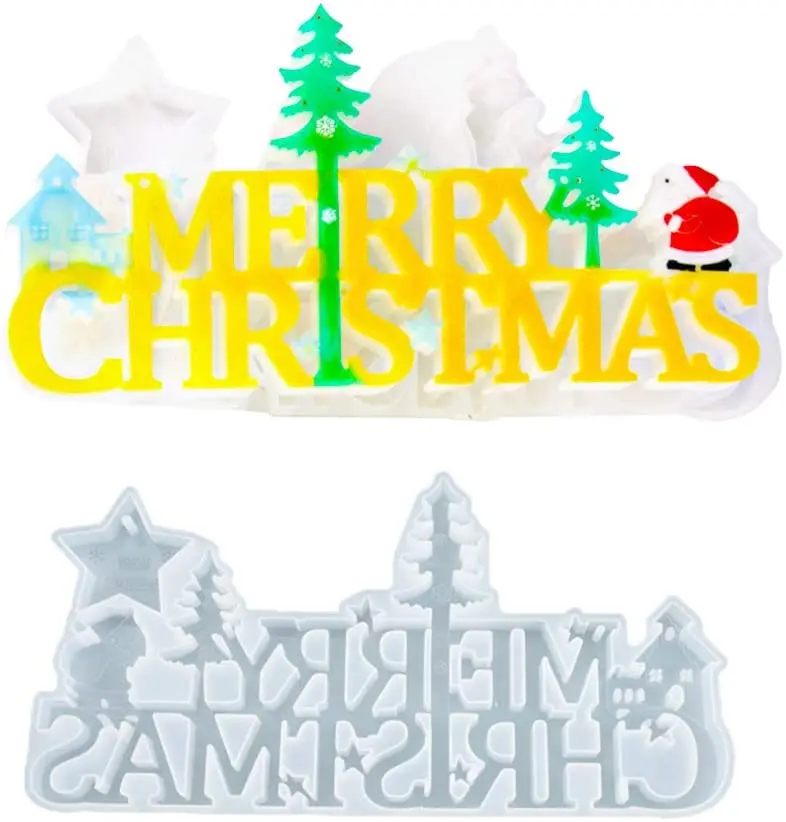 

Рождественская силиконовая форма для смолы, 3D формы для надписей «Merry Christmas», знак для «сделай сам», украшения из эпоксидной смолы, подвесная...
