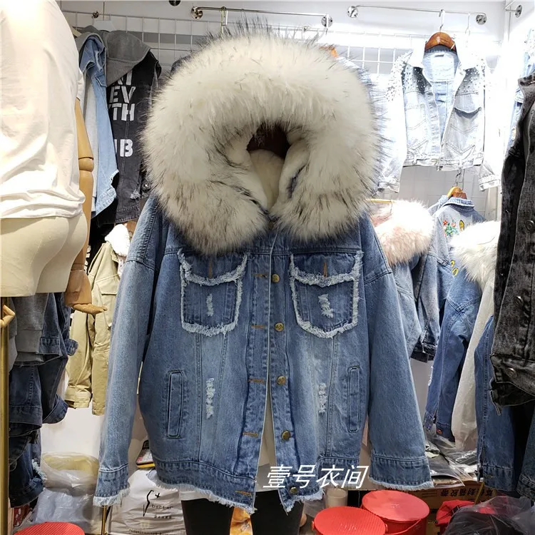 Зимнее женское пальто плюс уплотненное теплое хлопковое джинсовое парка с