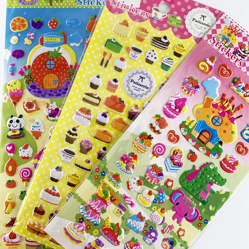 3 листа наклеек 3D Милые Мультяшные конфеты торт Детские пенные пузырьки наклейки