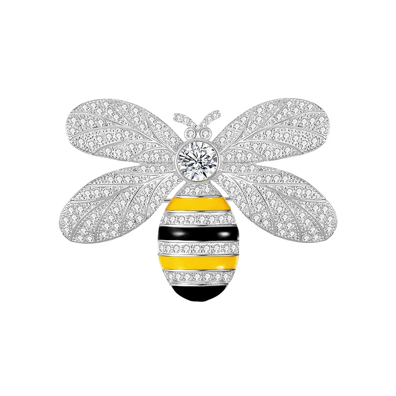 Винтажные золотые булавки бриллиантовые в виде жёлтого шмеля с кристаллами