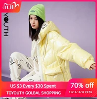 toyouth women down jacket with hat 2021 winter thick gloss sensation big pockets 90 white duck down warm chic casual coats