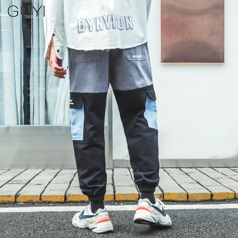 

Sweatpants Patchwork Letter Contrast Color Pockets Cargo Pants for Men Trousers Joggers Male Fashion Casual Hip Hop Streetwear