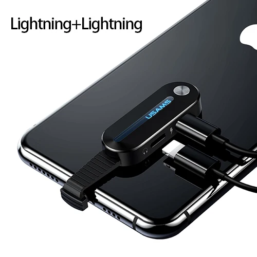 Dual Lightning USAMS Dual для Lightning адаптер 2 в 1 аудио Зарядка для iPhone X XS 7 8 адаптер для Lightning+ 3,5 мм 2A зарядка OTG адаптер - Цвет: Dual Lightning