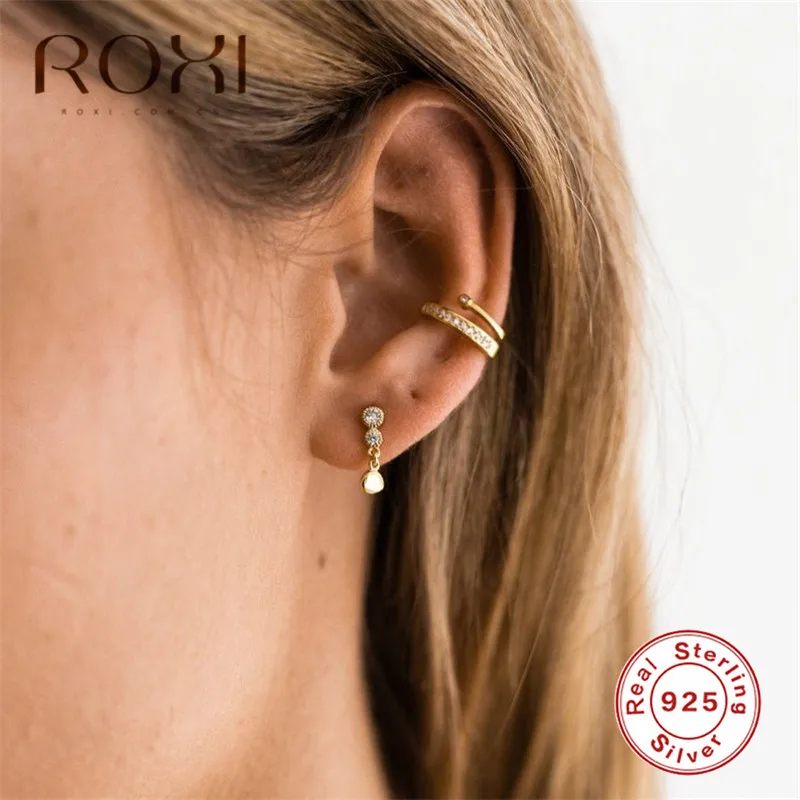 Серьги ROXI из стерлингового серебра 925 пробы, Золотая цепочка, серьги-гвоздики со стразами для женщин, гипоаллергенно, Женские Ювелирные изделия, корейские серьги