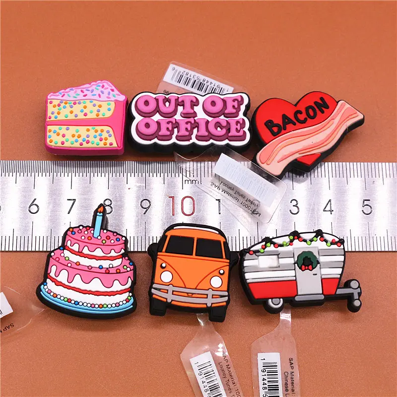 Original PVC Croc Shoe Charms Red Heart Cake Van Ice Cream Cart Slippers Decorations Accessories for Jibz Kids Party Gifts U195