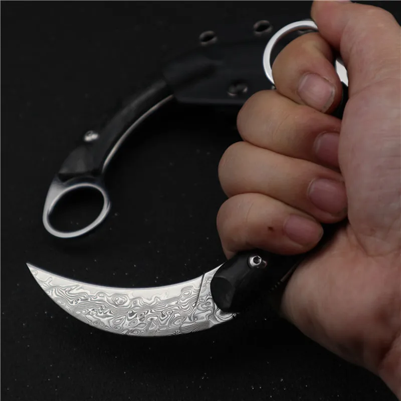 HS инструменты дамасское лезвие Karambit углеродное волокно ручка тактический охотничий Открытый нож кемпинг выживания битва Фиксированное Лезвие Нож