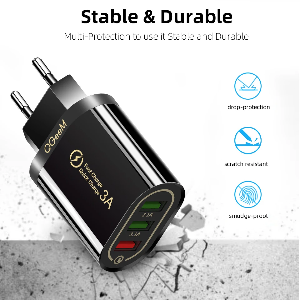 QGEEM 3 USB зарядное устройство для iPhone Quick Charge 3,0 быстрое зарядное устройство для Xiaomi QC 3,0 портативное зарядное устройство для телефона зарядный адаптер