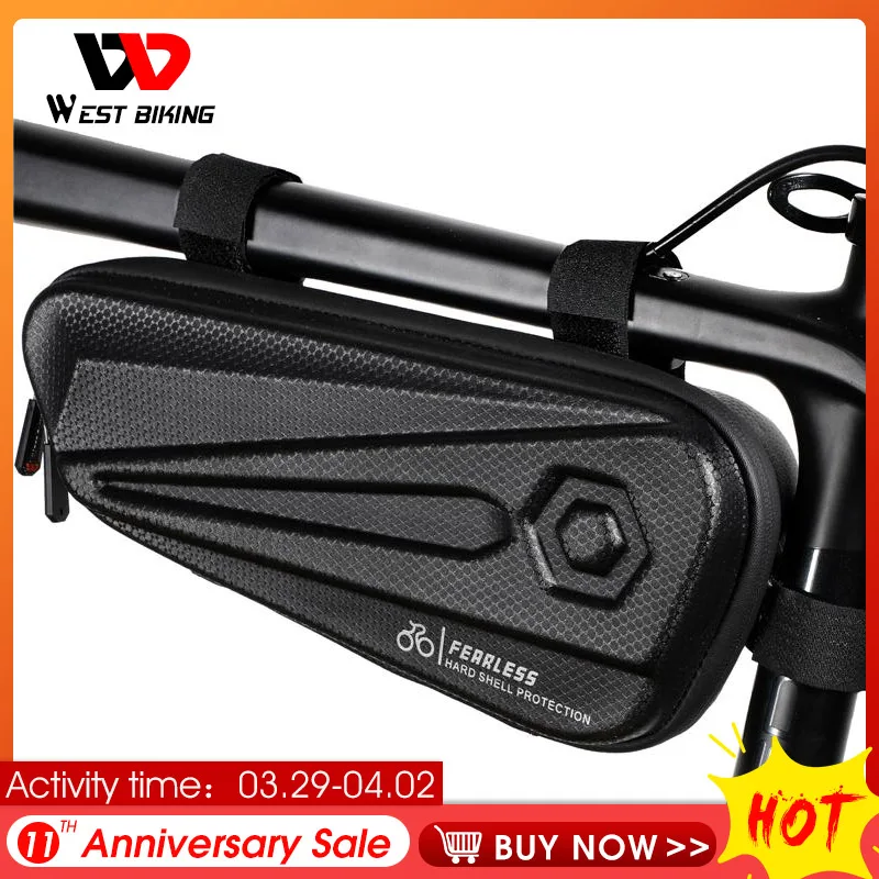 

WEST BIKING Bicycle Frame Bag Rainproof EVA Hard Shell 1.5L Cycling Accessories Waterproof Tool Storage MTB Road Bike Front Bag