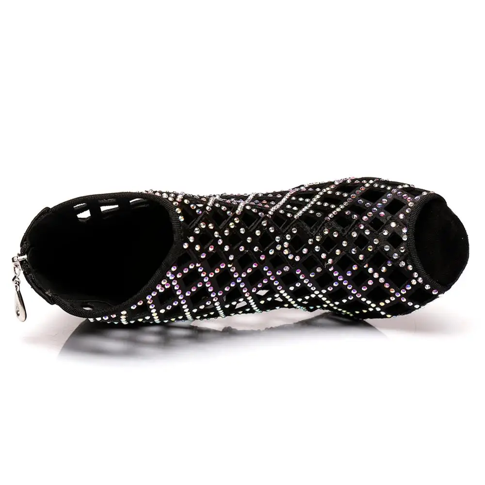 DKZSYIM Black Latin Dance Shoes Women Sparkling Professional Ballroom Salsa Boots Party Rhinestone High Hells | Спорт и развлечения
