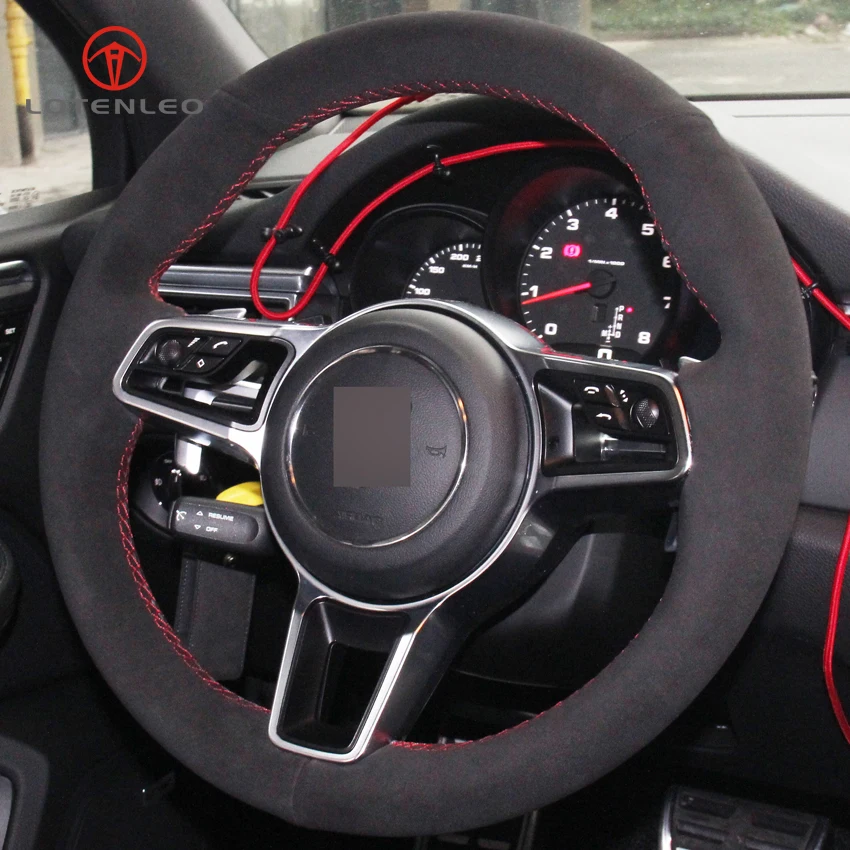 Черный замшевый чехол на руль LQTENLEO для Porsche Macan Panamera 2013-2019 Cayenne 2015-2019 718 911 918 Spyder |