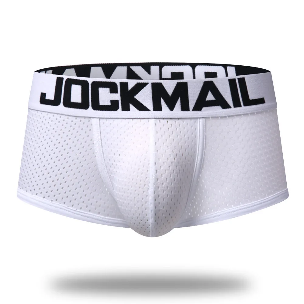 Бренд JOCKMAIL, мужские боксеры, хлопковое сексуальное мужское нижнее белье, боксеры с u-образной выпуклой сумкой, трусы с принтом листьев, Сетчатое дышащее нижнее белье для геев