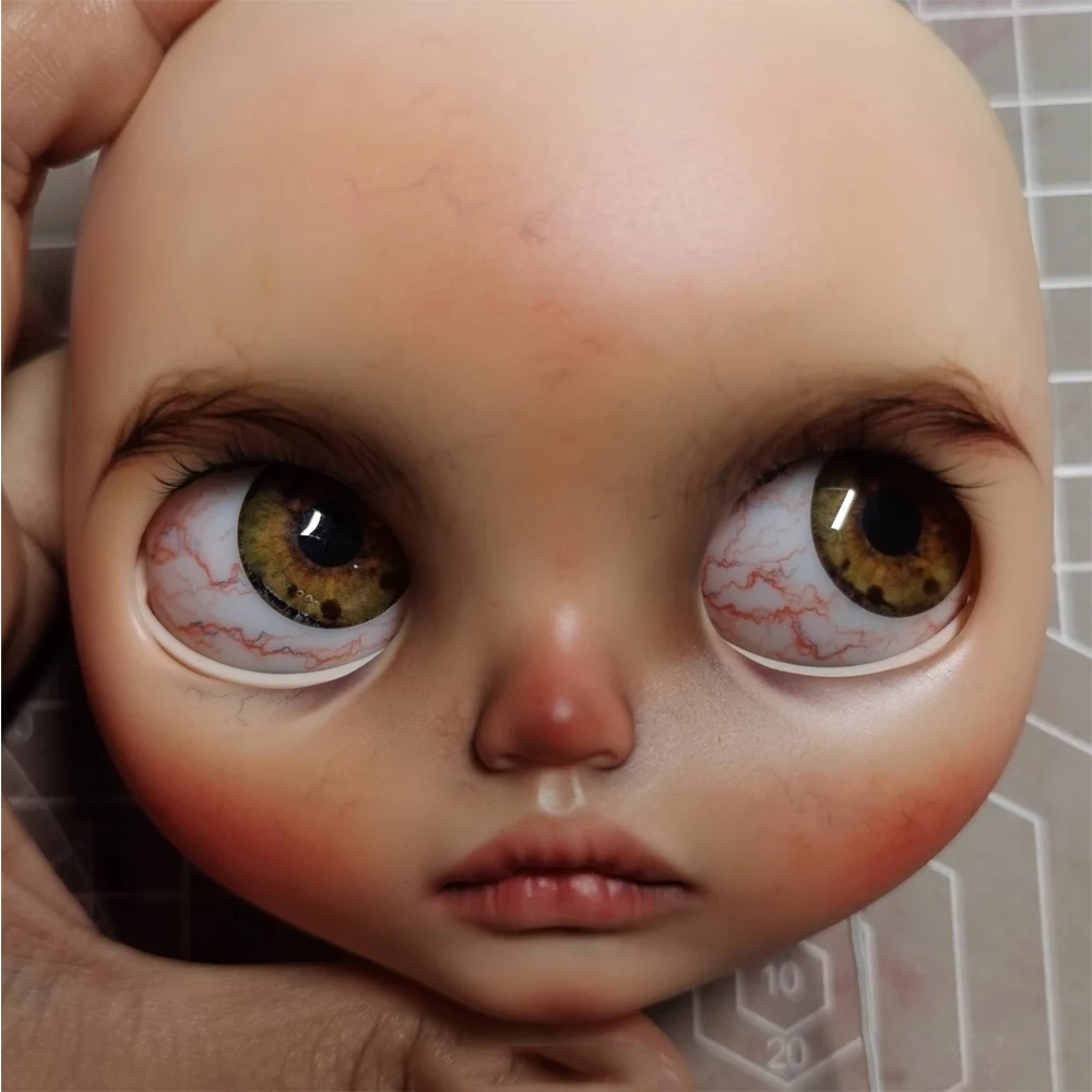 

Blyth Doll Face Plate for diy your blyth makeup Including Back Plate black skin customization Live-texture bloodshot makeup face