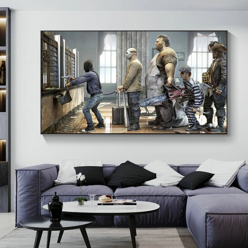 

Современный Забавный художественный постер очереди Роба банка, Картина на холсте, искусство печать, Картина Настенная на постере, картина д...