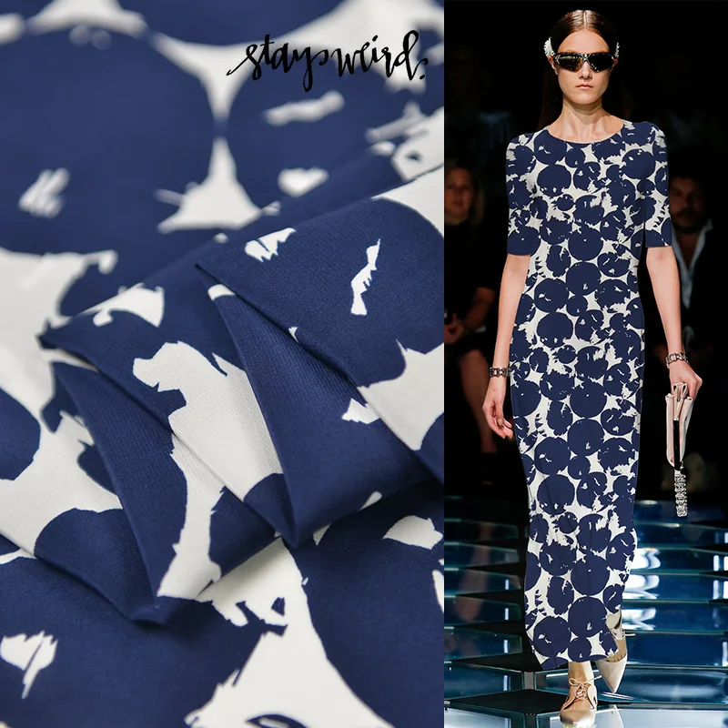 

LEO&LIN Blue Dream Time Temperament Cheongsam Shirt Dress High-End Floss Crepe-De-Chine Silk Cotton Fabric Sewing Patchwork