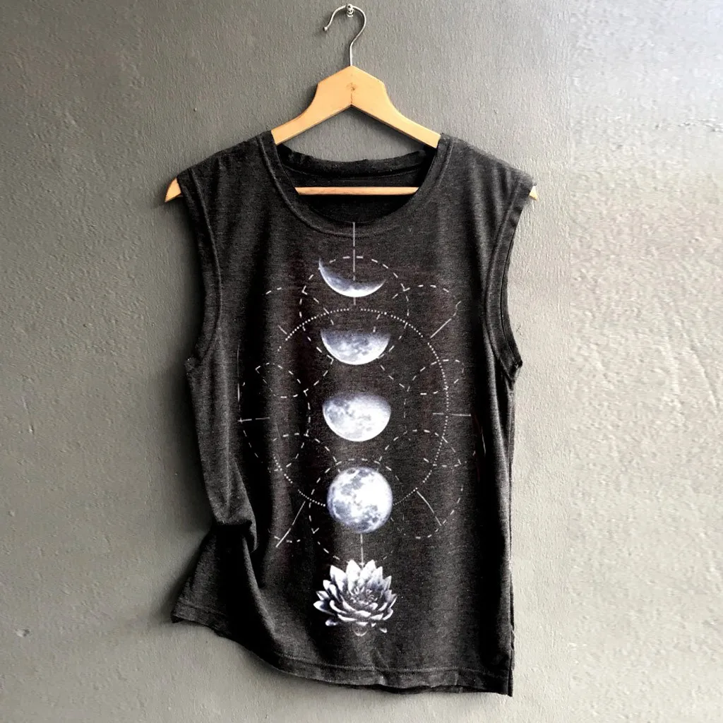 

Print Women's Sleeveless Tank Casual Loose O-neck Top Vest Sport Pullover Tunic Tops Tshirt haut debardeur femme halter top crop