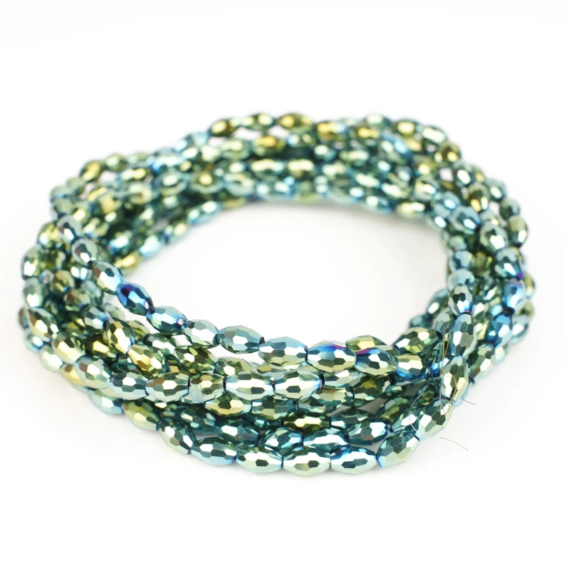 Faceted Glass Beads Plated Blue Golden Metallic Color Oval Shape Crystal Loose Spacer Beads 3-5mm Bracelet Jewelry Making DIY