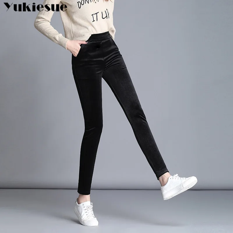 Женские бархатные облегающие брюки-карандаш с высокой талией | Женская одежда