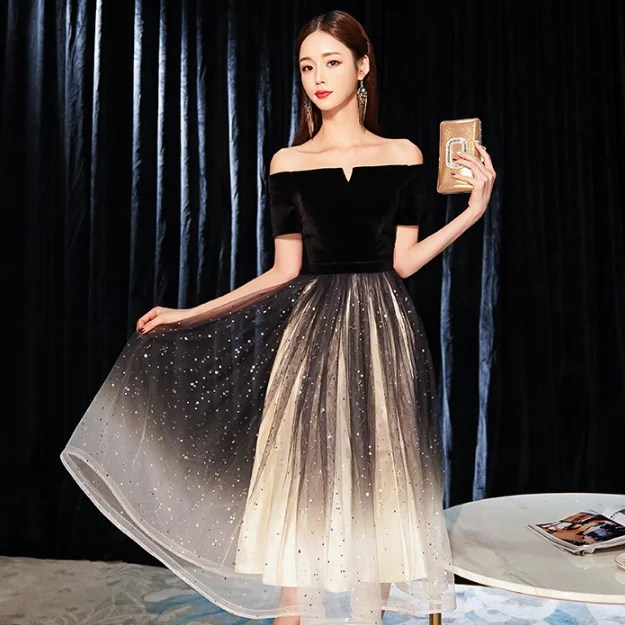 2020 новая Банкетная элегантный черный сексуальный длинный рукав на плечах и