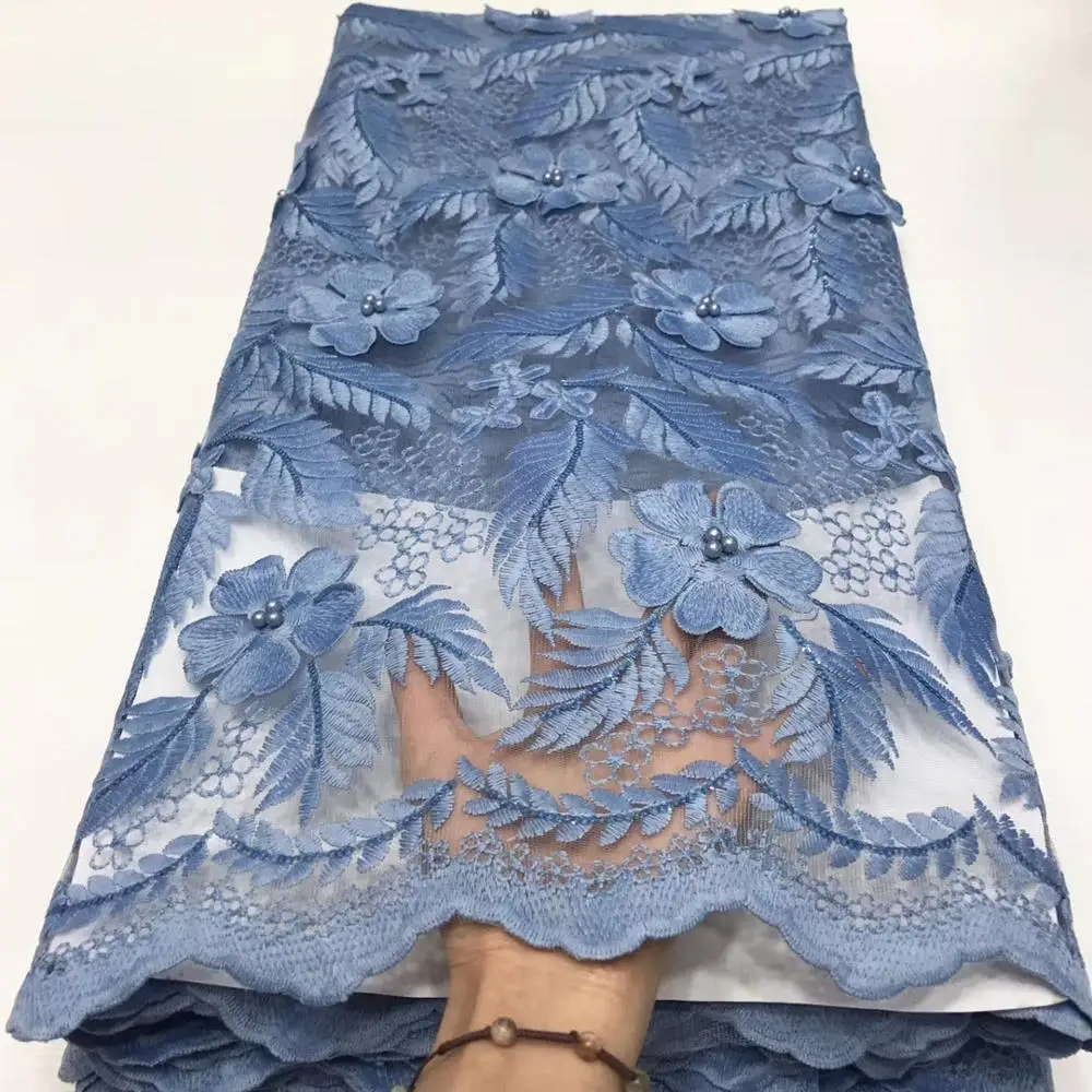 

3D flowers design High Quality Tulle African french Laces Fabric beaded African French Tulle Lace JYDE191