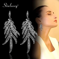 sinleery retro black cubic zirconia big leaf long earrings drop for women statement jewelry unique design es168 ssk
