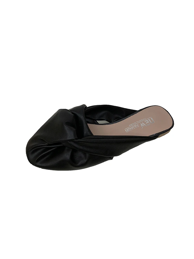 

Female Shoes Slippers Casual Butterfly-Knot Slides Cover Toe 2021 Luxury Soft Flat Leisure Butterfly-knot Retro PU Basic Rubber