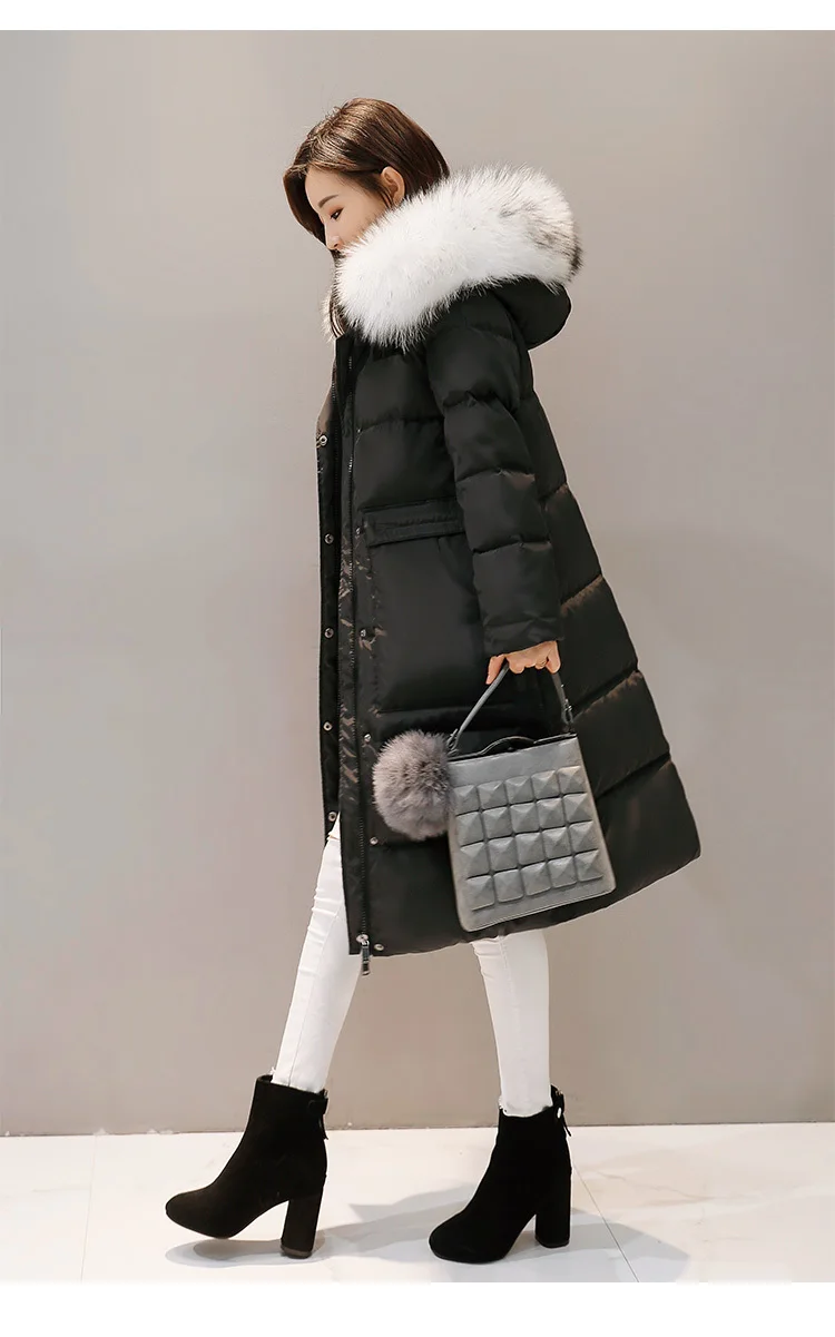 Новинка, модная меховая парка с капюшоном, пуховик на белом утином пуху, Женское пальто с гусиным пером, Длинная зимняя Толстая теплая верхняя одежда для женщин DD087
