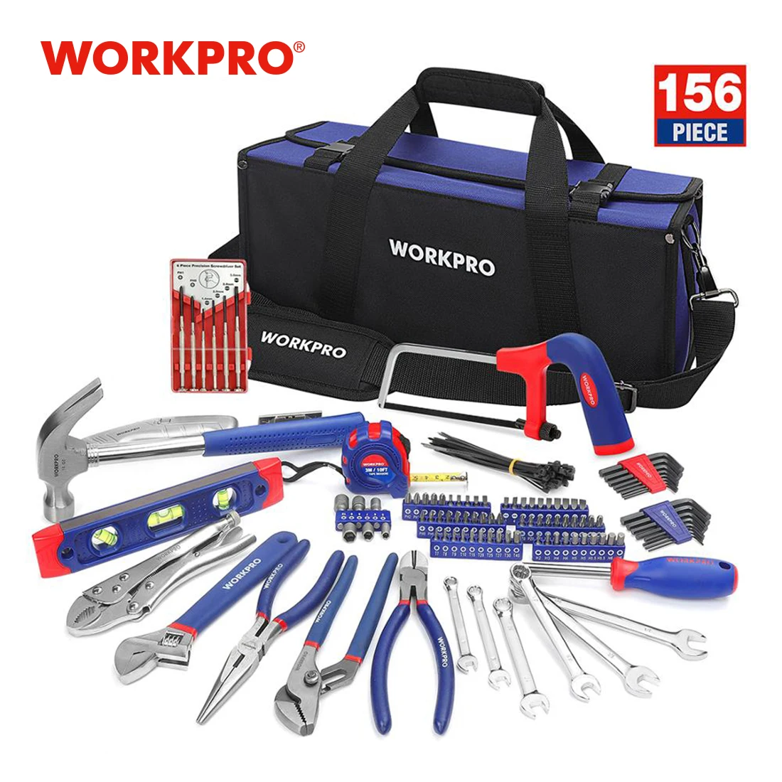 WORKPRO 156 шт. набор инструментов для ремонта дома наборы с сумкой ударная отвертка