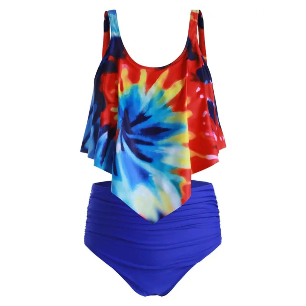 Женский купальник SAGACE бикини с высокой талией и оборками Радужный купальный