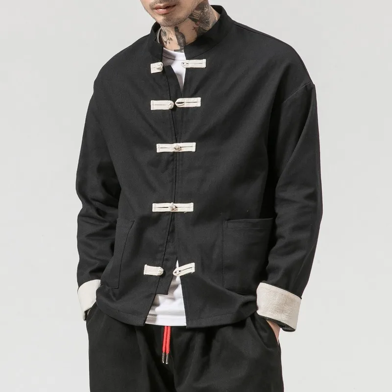 

Men's Clothing 2021 Autumn New Men's Disc Button Stand Collar Cardigan Plus Size Fashionable Cotton Linen Jacket Jacket
