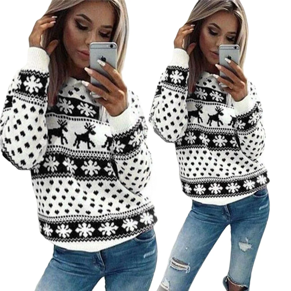 Женский теплый пуловер в рождественском стиле со снежинками Новинка Женская