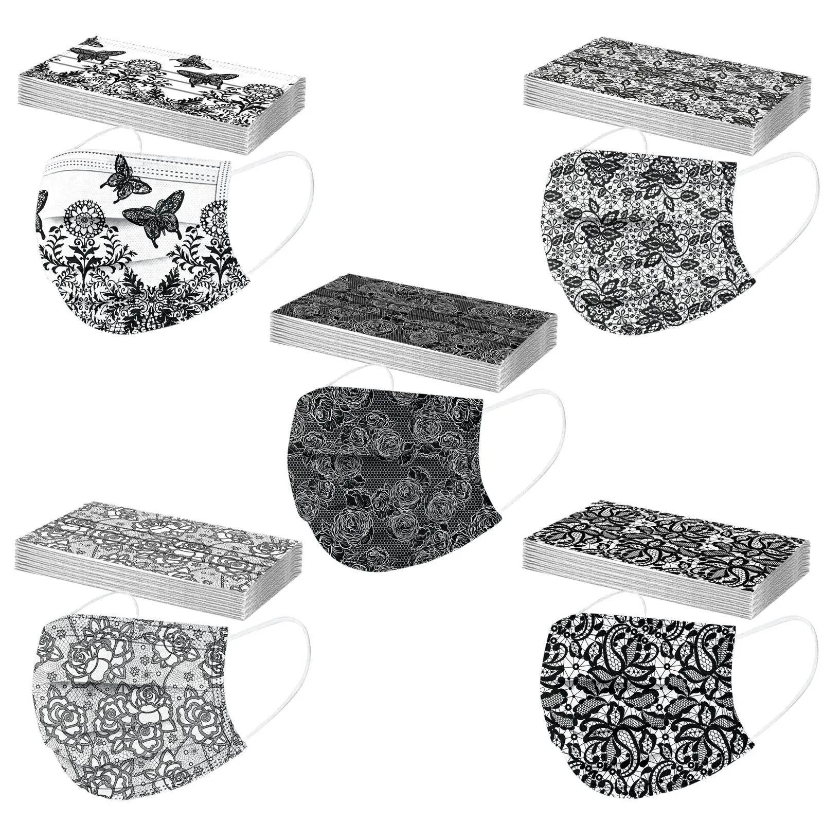 50 шт. взрослые кружевные одноразовая маска для лица 3Ply петли уха Anti PM2.5 защитные