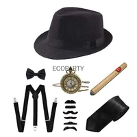 6pcsset men party props 1920s theme cosplay stage performance gatsby beret cigar watch suspender tie costumes accessories set